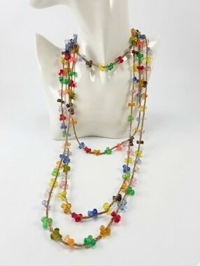 RARE 96" Vintage 70s Lucite & Gold Metallic Rope Necklace - 8 Feet!